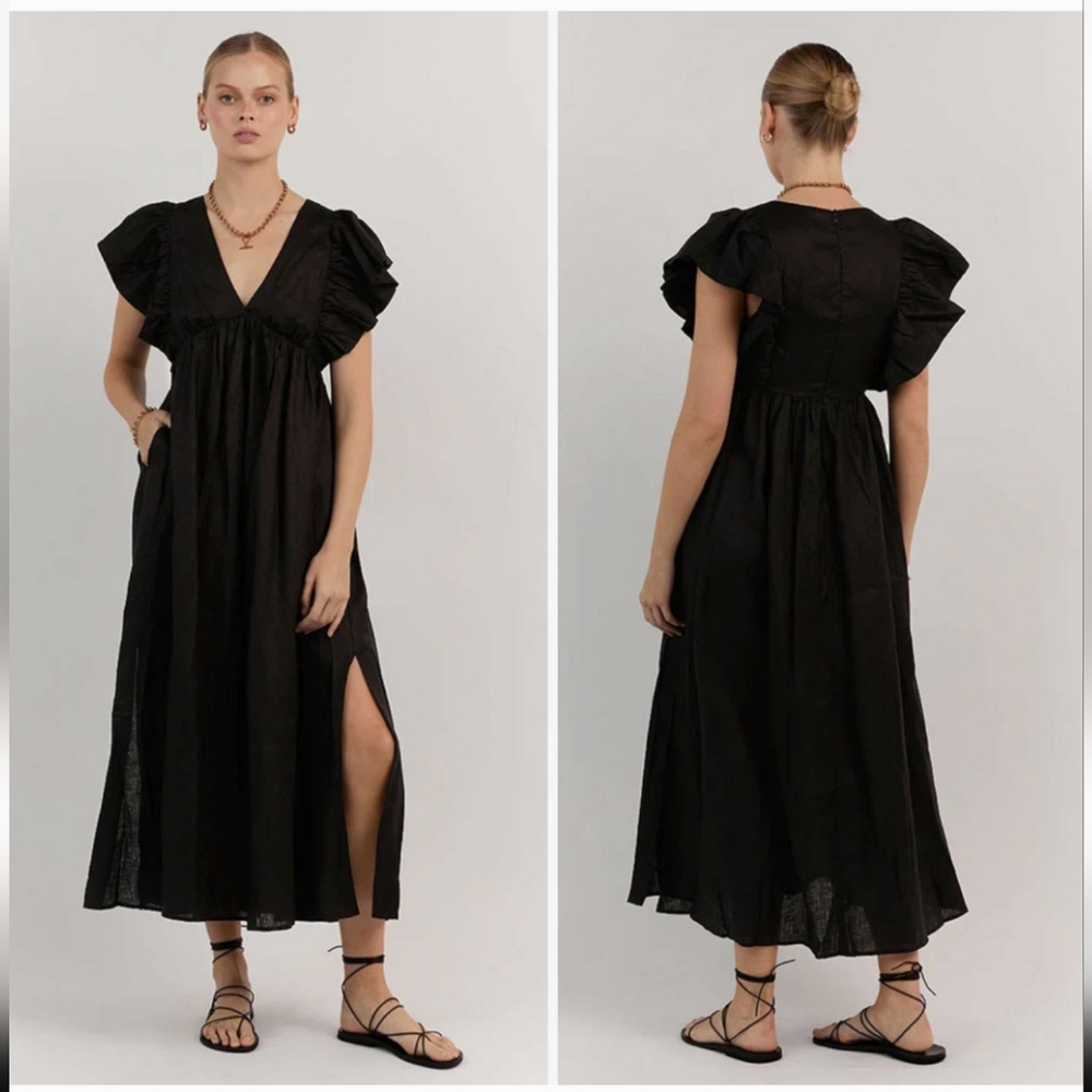 DISSH NWT Bonnie Linen Midi Frill dress in black size 4 - Picture 3 of 10